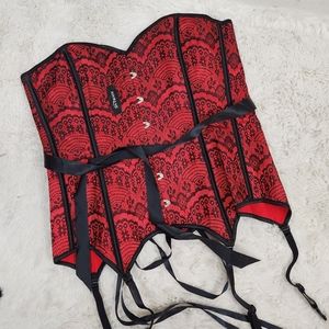 Adore Me Red and Black Lace Corset with Garter Straps
